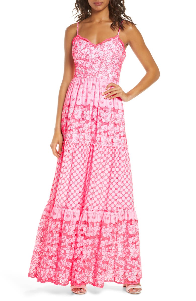 Lilly Pulitzer<sup>®</sup> Lily Pulitzer<sup>®</sup> Kyla Embroidered Eyelet Sleeveless Maxi Dress, Main, color, 