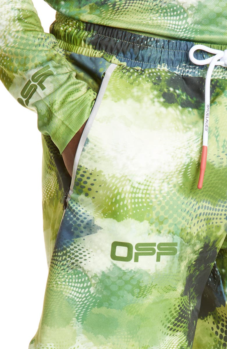 Off-White Camo Print Active Knit Shorts, Alternate, color,