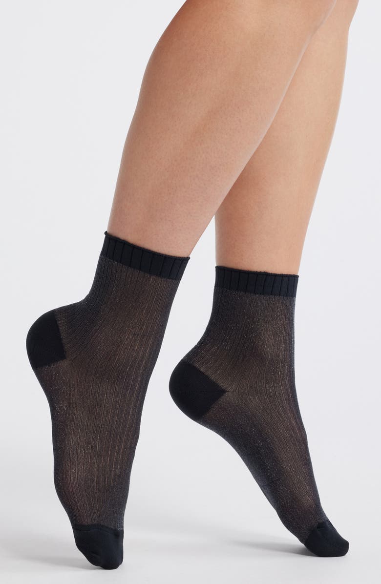 Nordstrom Sparkle Sheer Rib Quarter Socks, Main, color,