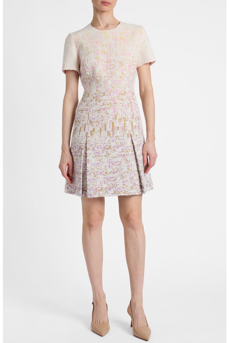 Indira Short Sleeve A-Line Dress in Ombré Jacquard, Main, color, Pearl