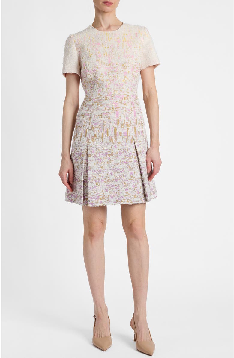 Santorelli Indira Short Sleeve A-Line Dress in Ombré Jacquard, Main, color, Pearl