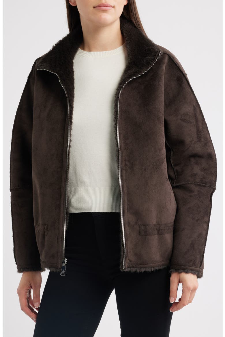 Reversible Peplum Faux Fur Jacket, Alternate, color, DARK BROWN