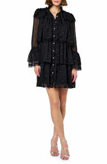 CIEBON Bharti Metallic Fleck Eyeleash Lace Long Sleeve Minidress