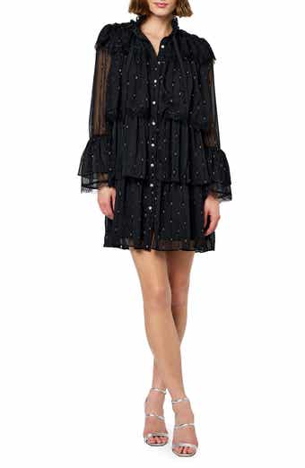 CIEBON Bharti Metallic Fleck Eyeleash Lace Long Sleeve Minidress