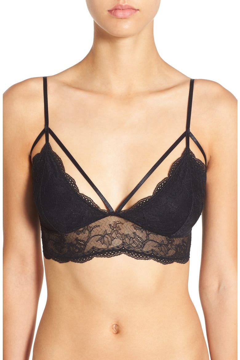 Strappy Lace Bralette, Main, color, BLACK