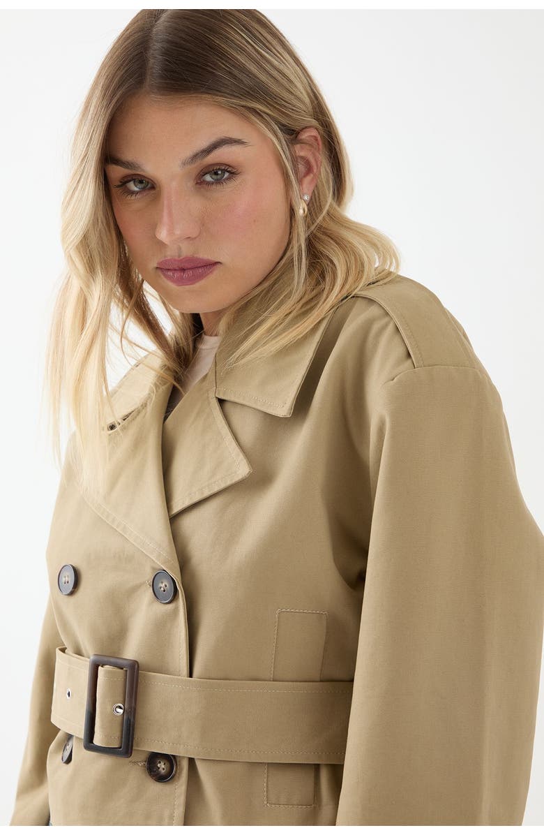 MissPap Tailored Cropped Trench Coat, Alternate, color, Stone