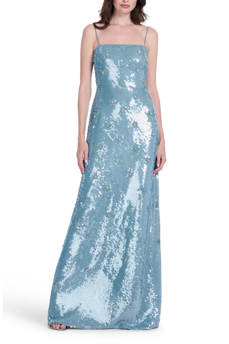 Beaded Floral Sequin Bias Cut Gown, Alternate, color, LIGHT BLUE