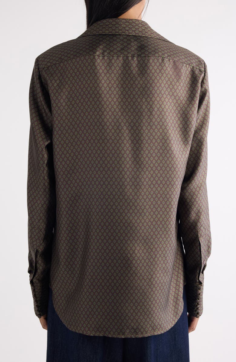 Dries Van Noten Celinta Tie Print Silk Button-Up Shirt, Alternate, color, Brown