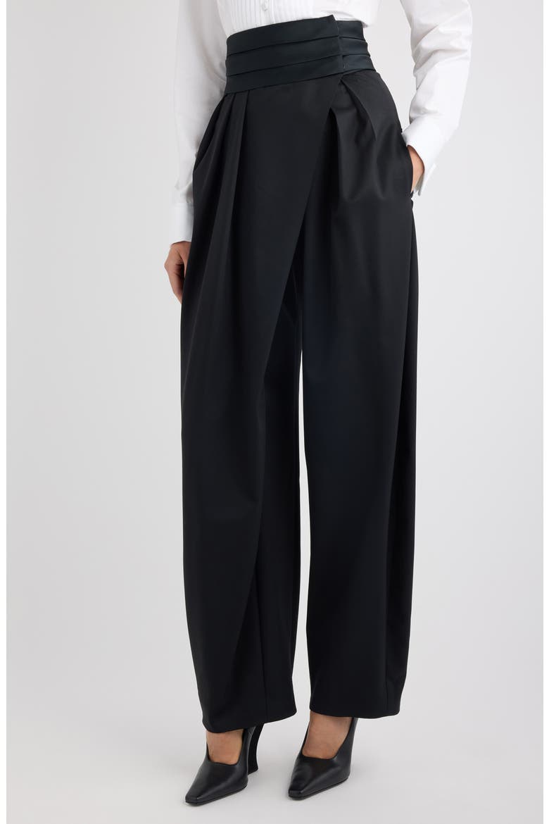 Tux High Waist Stretch Wool Barrel Leg Pants, Alternate, color, NOIR ALAIA