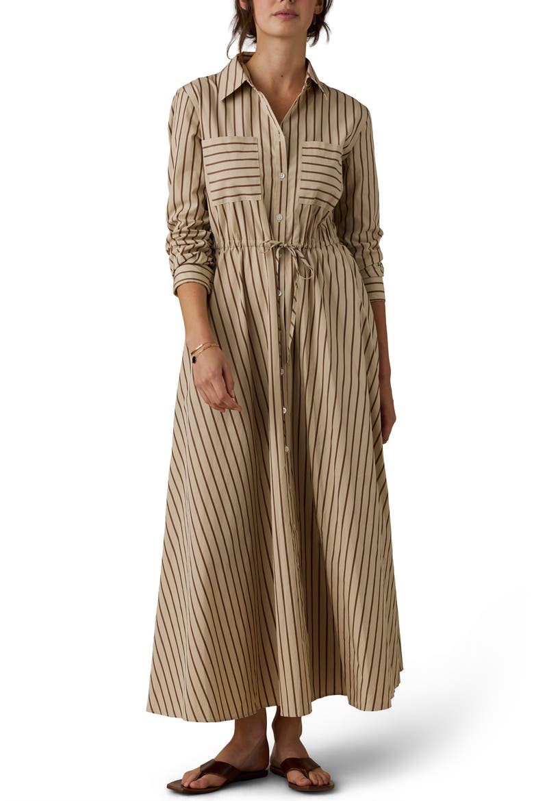 Catalina Organic Cotton Poplin Shirtdress, Main, color, DRIFT SAND STRIPE