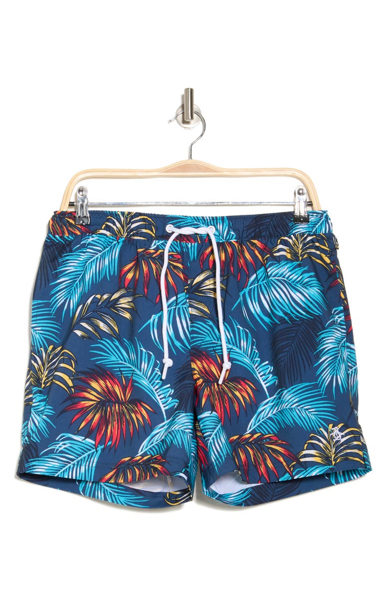 Original Penguin Print Volley Swim Trunks, Alternate, color, Sargasso Sea