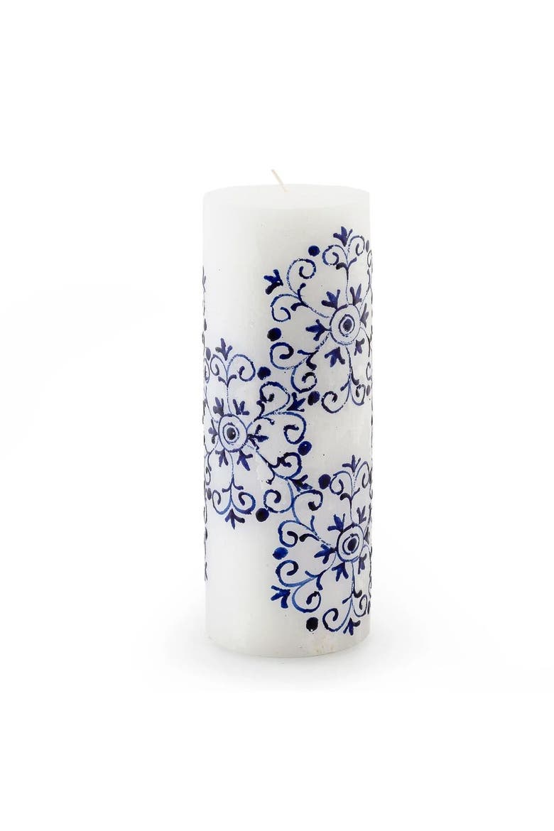Henna Blue on White Painted Pillar Candle, Main, color, Henna Blue - 3x8"