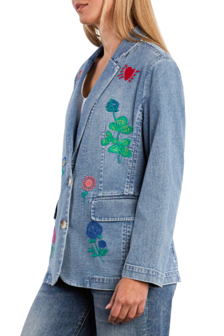Blossom Embroidered Blazer, Alternate, color, DENIM