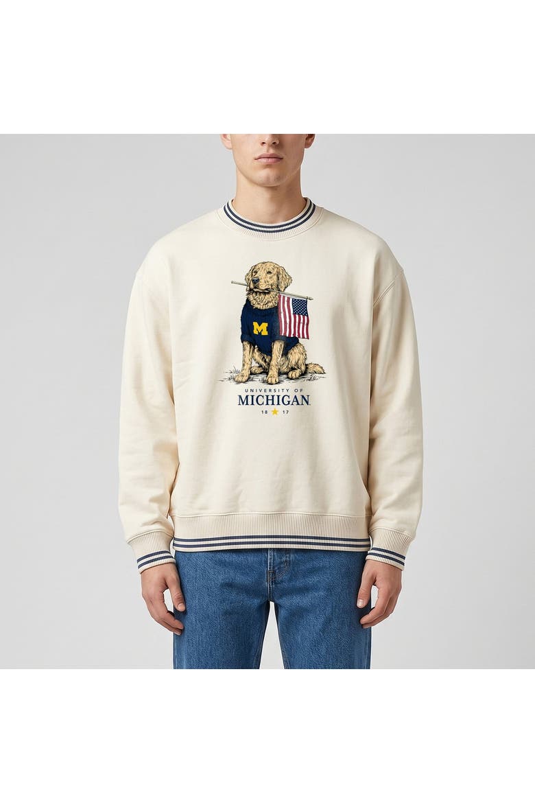 Unisex Uscape Apparel Cream Michigan Wolverines Americana Good Boy Ribbed Premium Sweatshirt, Main, color, Cream