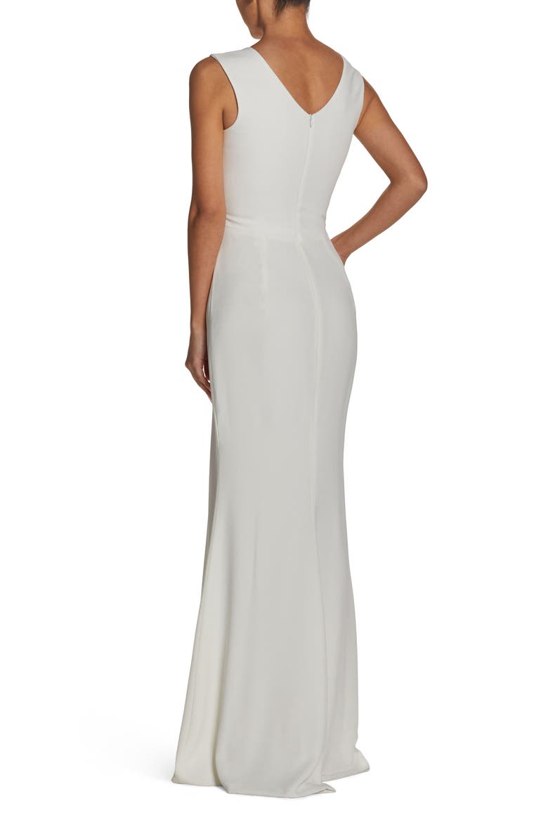Sandra Plunge Crepe Trumpet Gown, Alternate, color, OFF WHITE