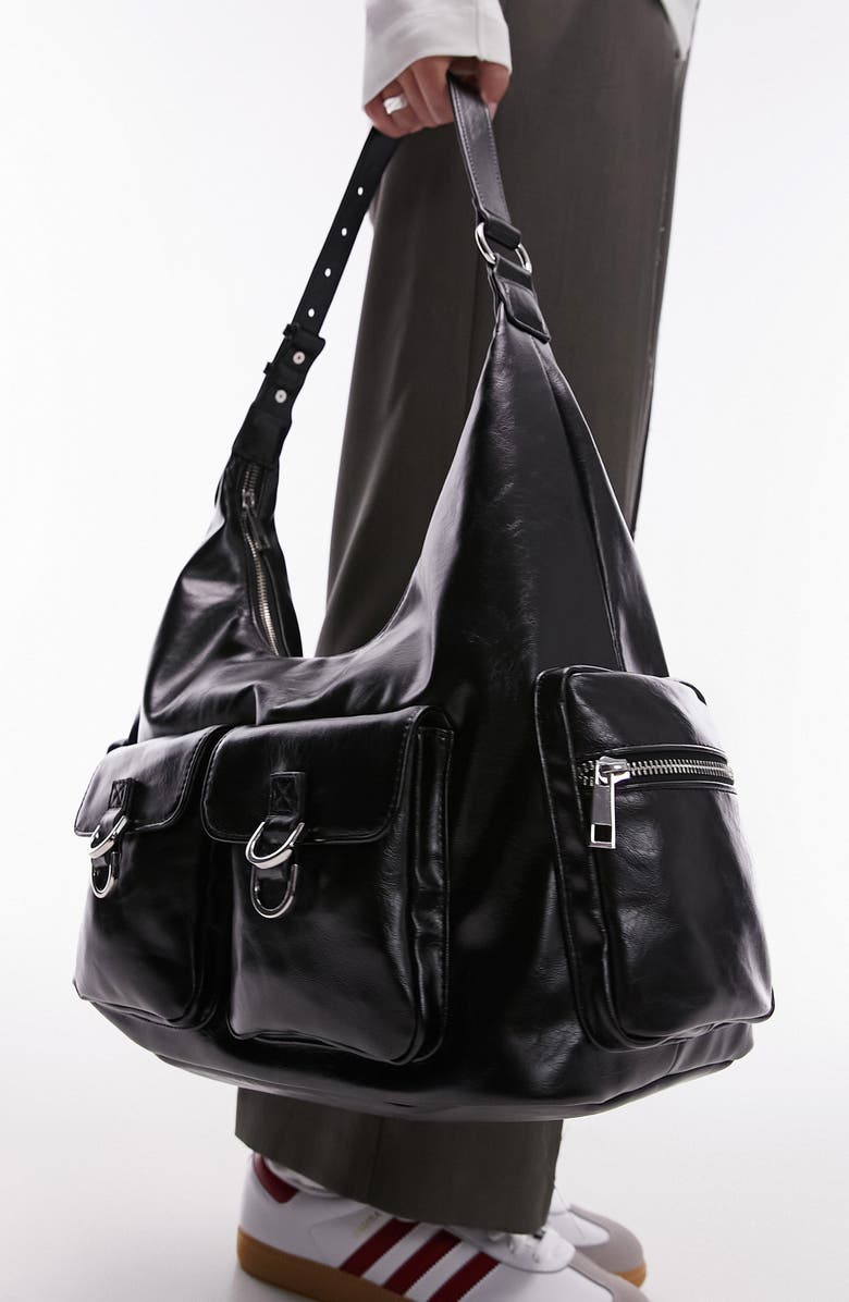 Topshop Tessie Slouchy Faux Leather Tote, Main, color,