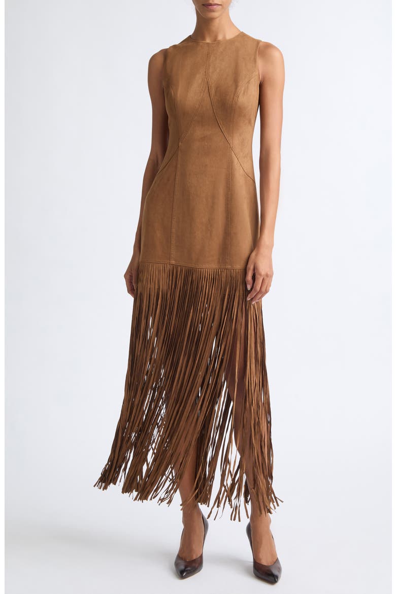 Esther Faux Suede Fringe Minidress, Main, color, CEDAR
