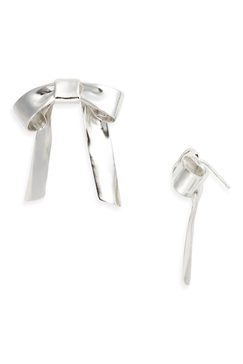 Small Bow Stud Earrings, Main, color, SILVER