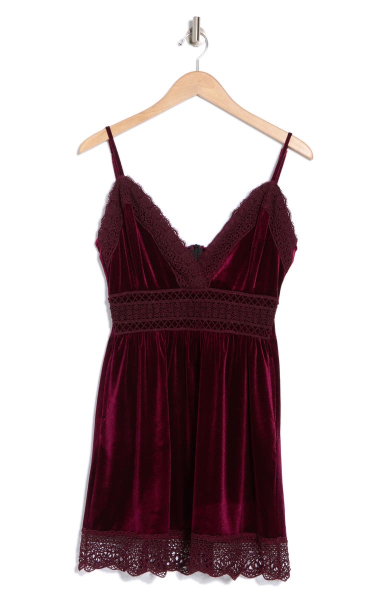 Lace Trim Velvet Fit & Flare Dress
