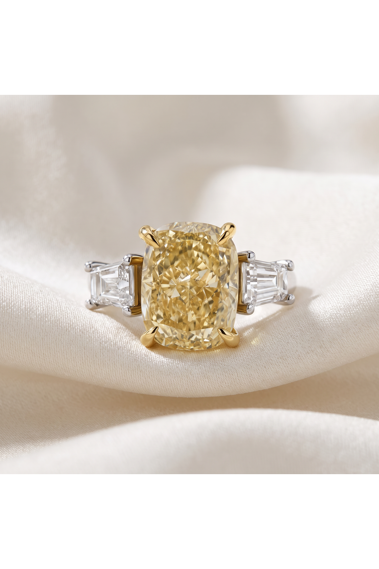 Certified Platinum & Gold Intense 5.50Ct Cushion Diamond Engagement Ring, Alternate, color, Platinum