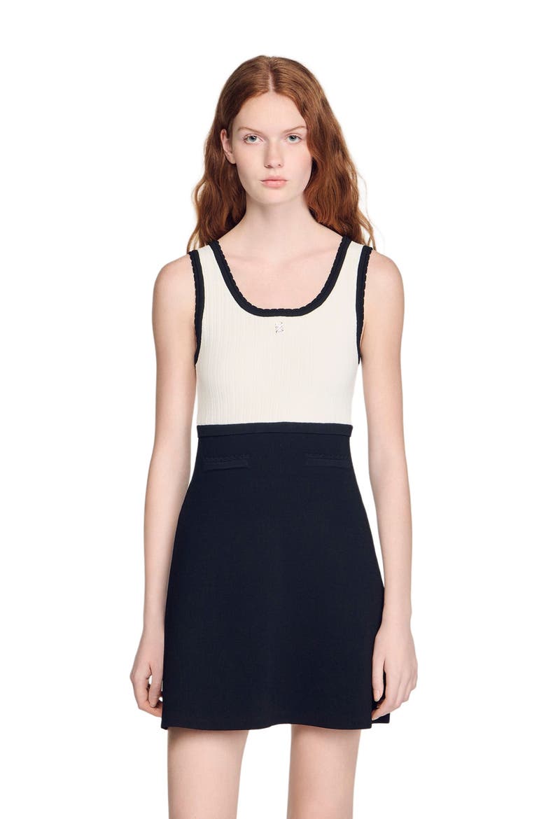 Two-tone knit short dress, Main, color, Black