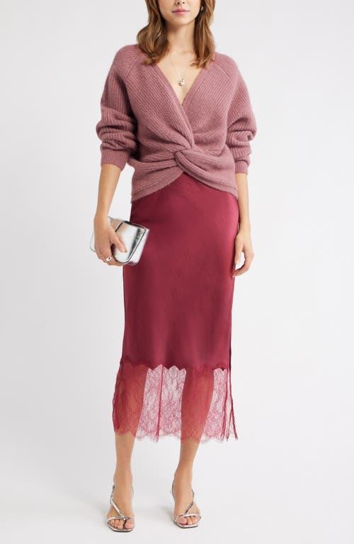 Open Edit Lace Trim Satin Midi Skirt In Pink