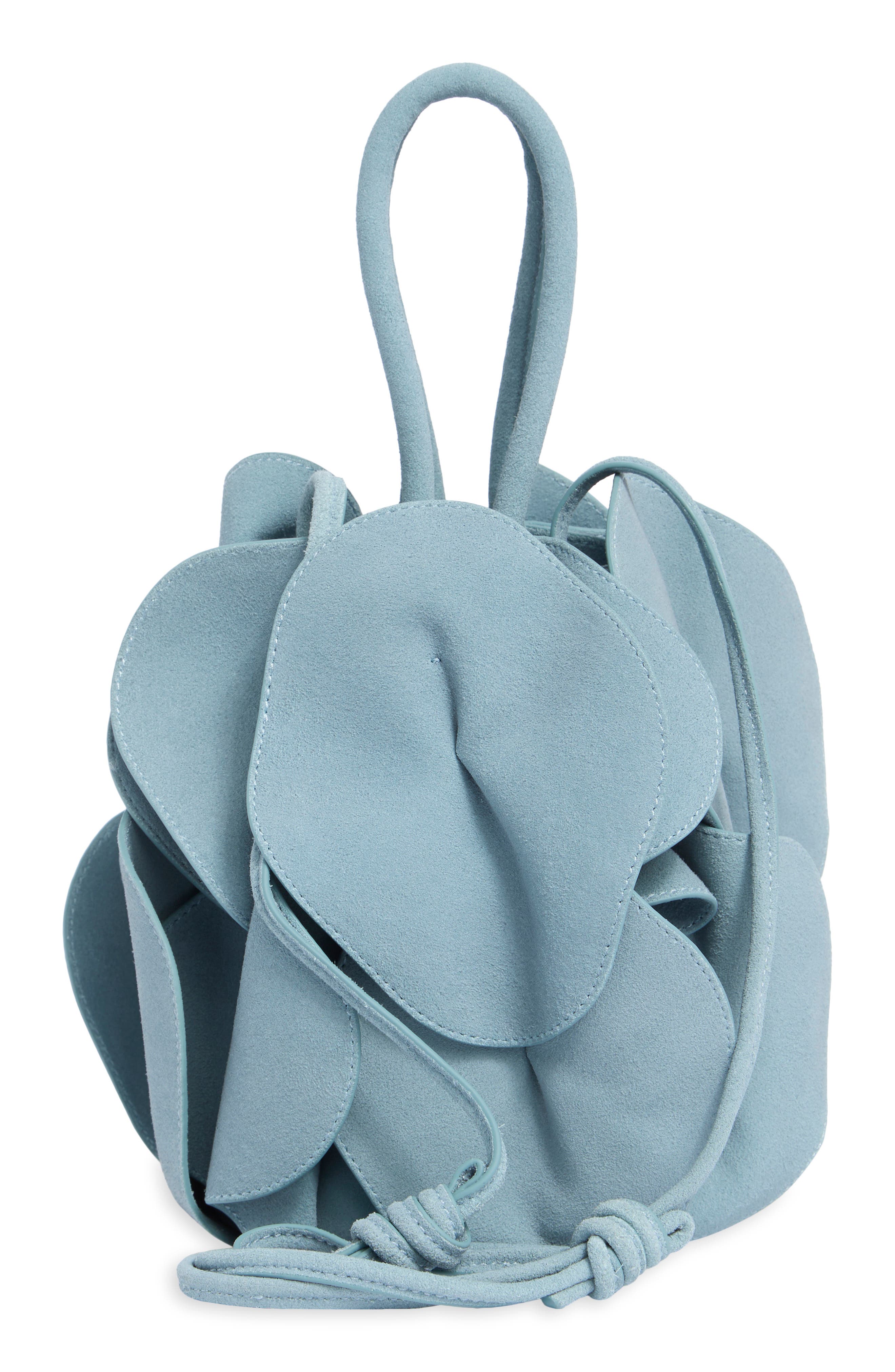 Suede Flower Handbag, Alternate, color, ICE BLUE