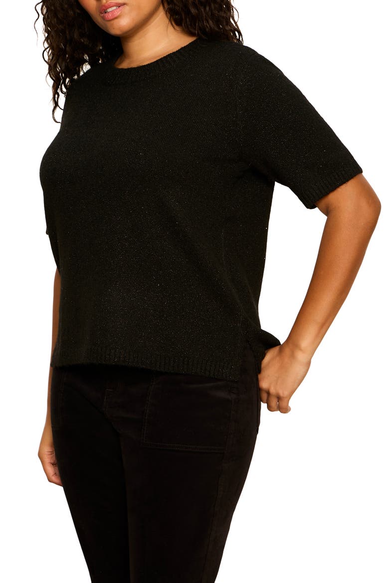 Perfect Sequin Short Sleeve Sweater, Alternate, color, BLACK