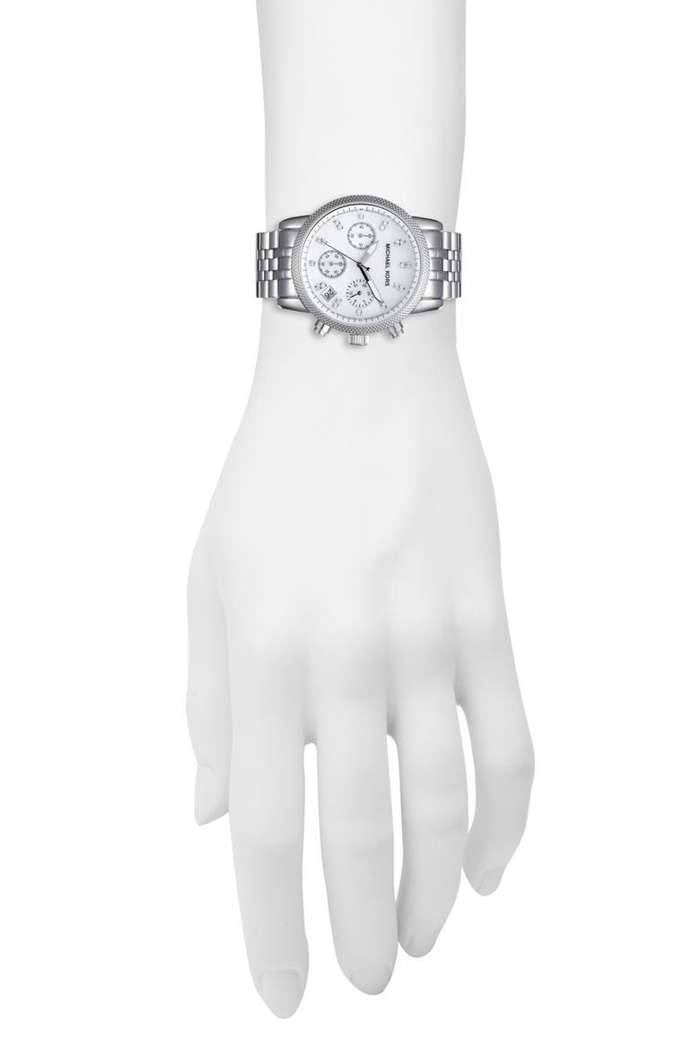 Michael Kors 'The Ritz' Chronograph Bracelet Watch, 36mm, Alternate, color, WHITE