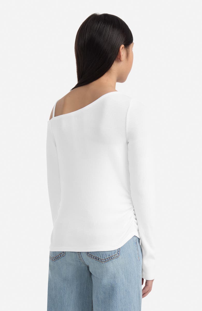 abercrombie kids Kids' Ruched Asymmetric Cotton Blend Top, Alternate, color, Bright White