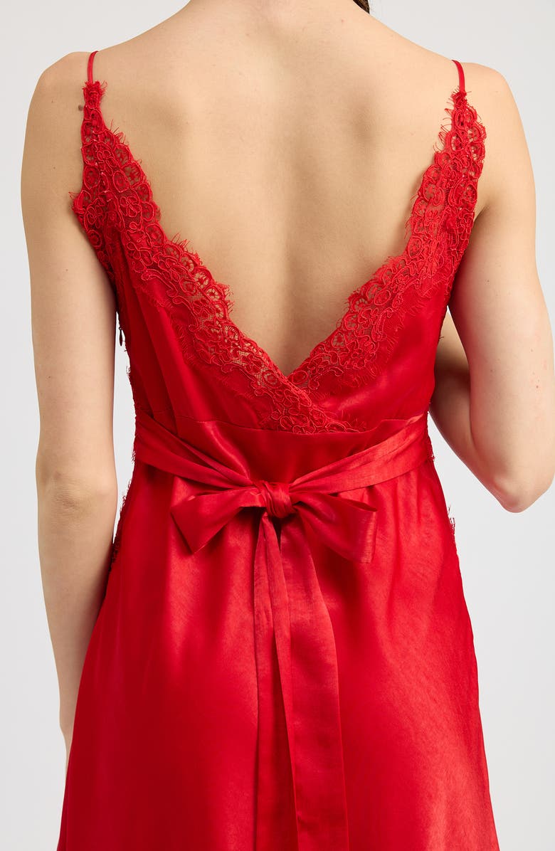 En Saison Franklie Lace Trim Satin Tie Back Midi Dress, Alternate, color,