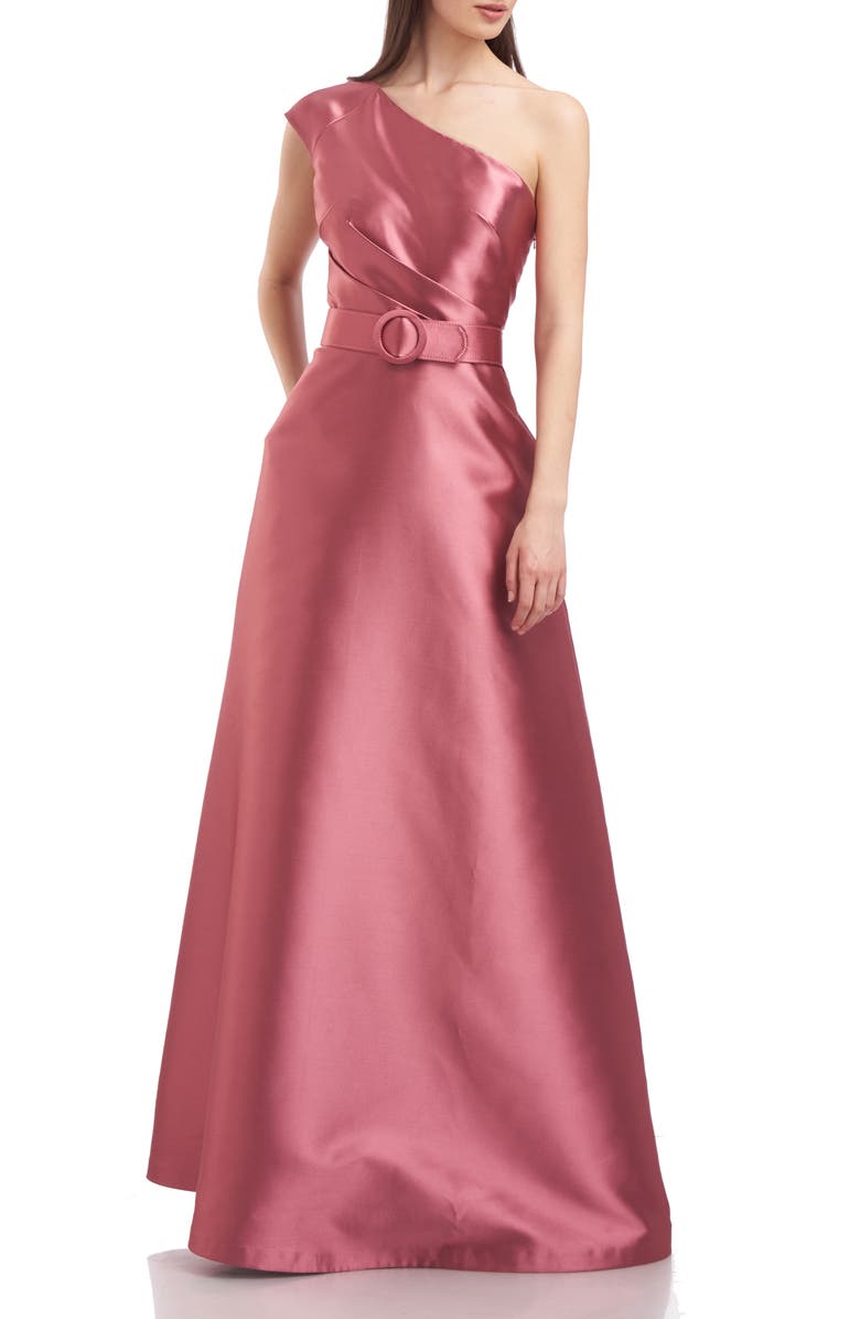 Kay Unger Estella One Shoulder A-Line Satin Gown, Alternate, color,