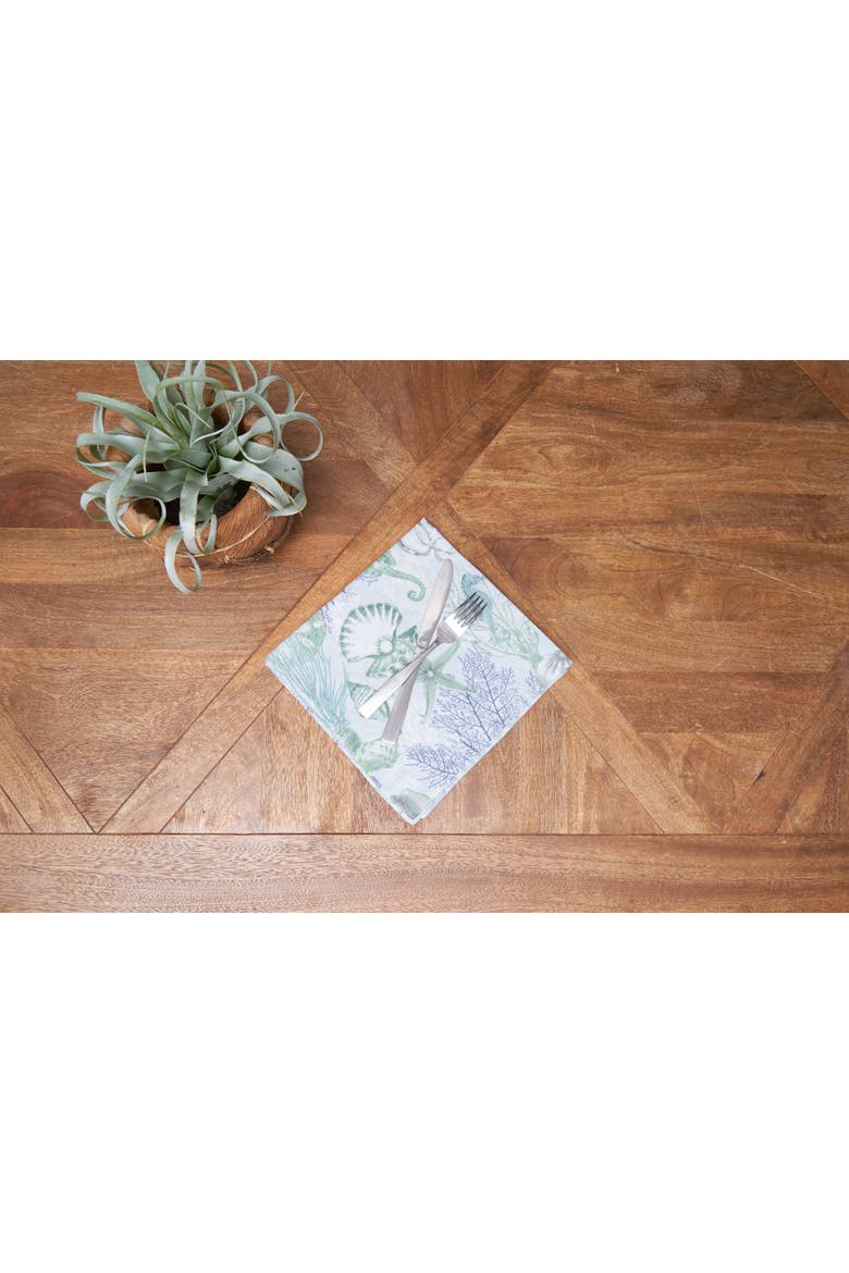 Shoreline Waters Cotton Napkins Set of 6 - Nautical Seahorse & Coral, Alternate, color, Green