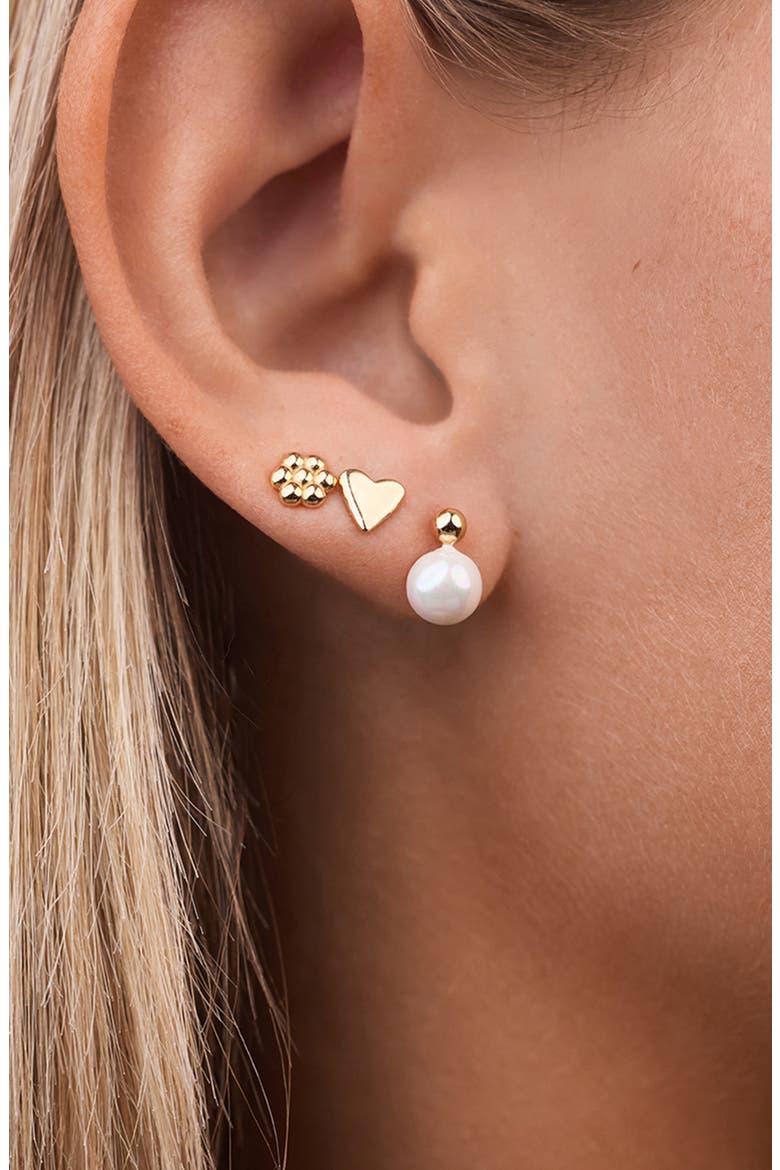 Irene Faux Pearl Set of 3 Assorted Stud Earrings, Alternate, color, GOLD