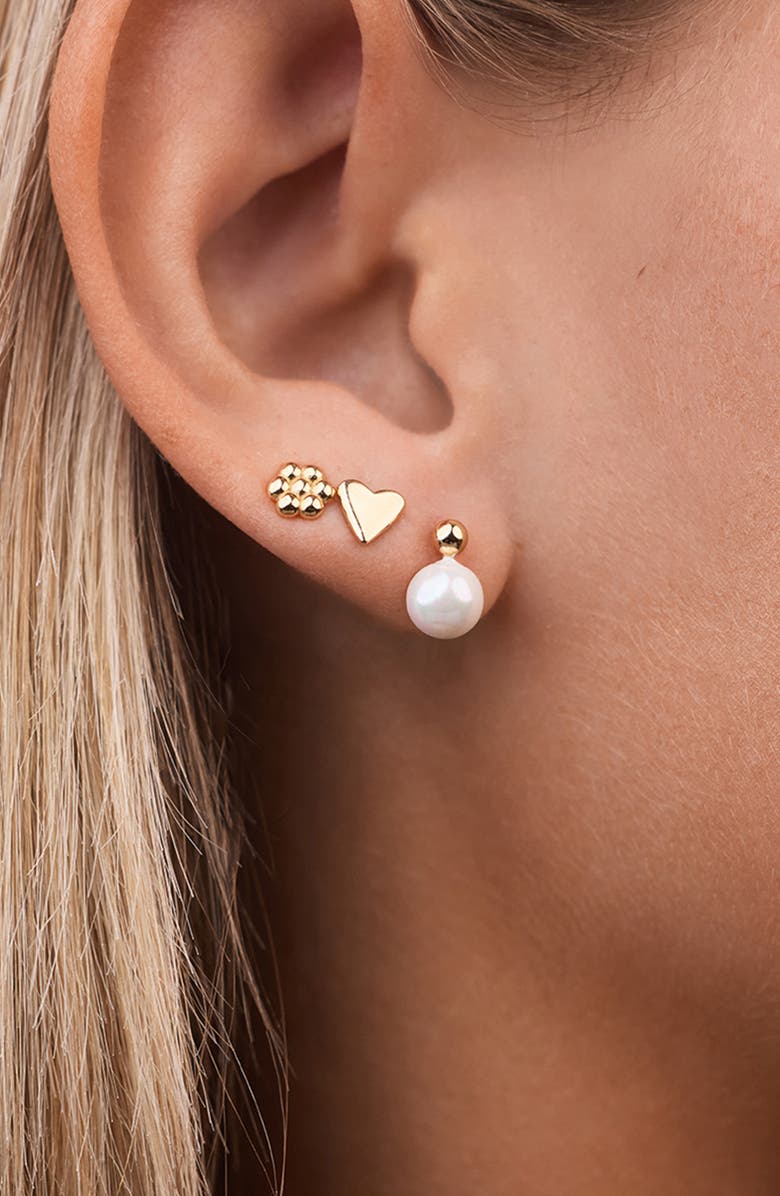 Sterling Forever Irene Faux Pearl Set of 3 Assorted Stud Earrings, Alternate, color, Gold