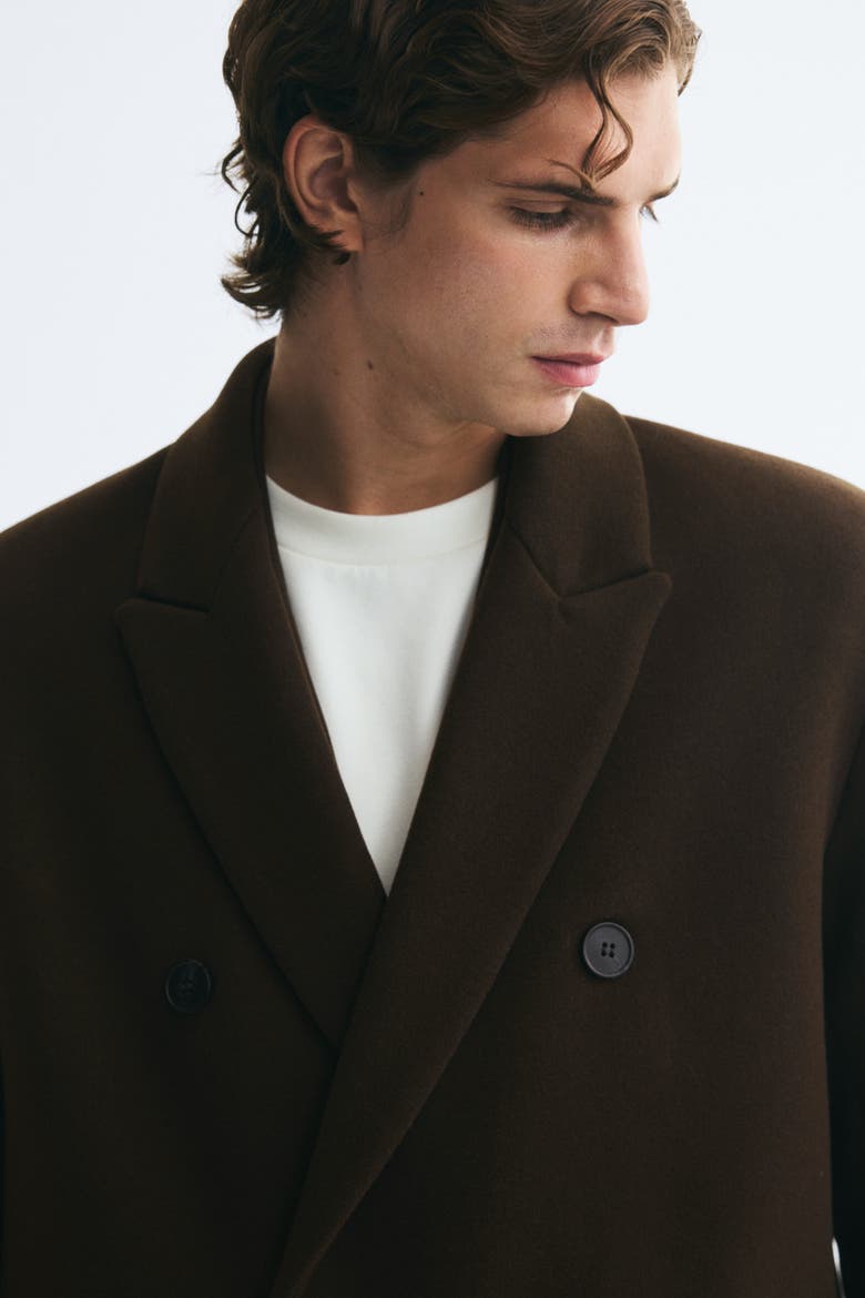 Double-breasted Wool-blend Coat, Alternate, color, Dark khaki green