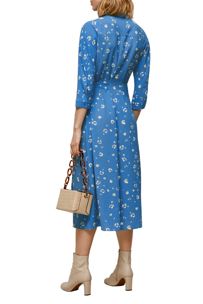 Watercolor Animal Print Waist Tie Midi Shirtdress, Alternate, color, BLUE / MULTI