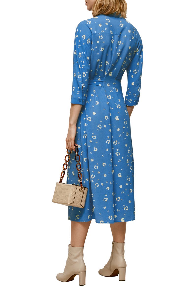 Whistles Watercolor Animal Print Waist Tie Midi Shirtdress, Alternate, color, 