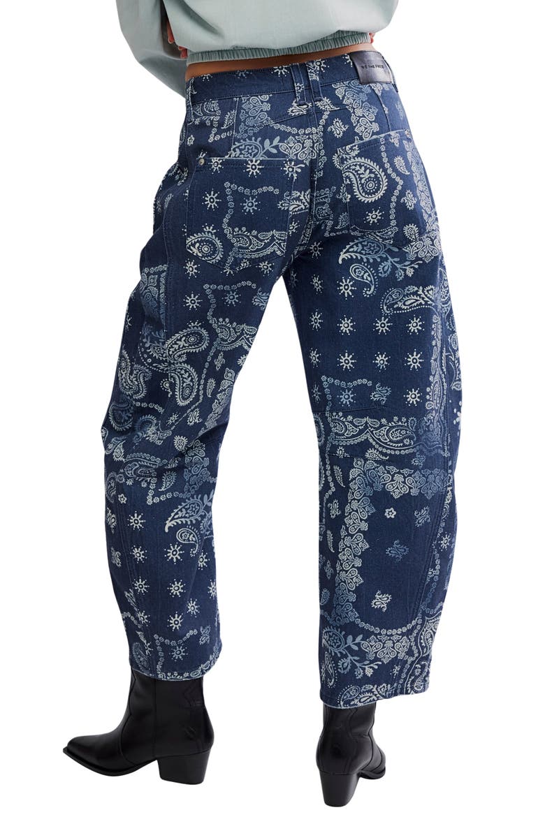 Print Barrel Leg Jeans, Alternate, color, NAVY BANDANA