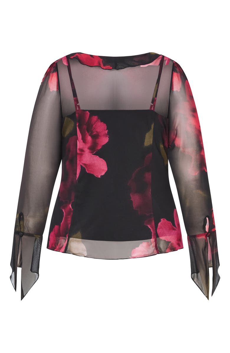 City Chic Vivid Mesh Ruffle Top, Alternate, color, Vivid Garden