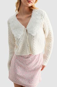 All in Favor Lace Collar Cable Stitch Cardigan