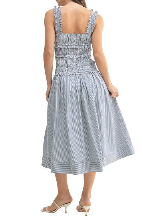 Mila Mae Smocked Fit & Flare Maxi Dress In Navy Stripe