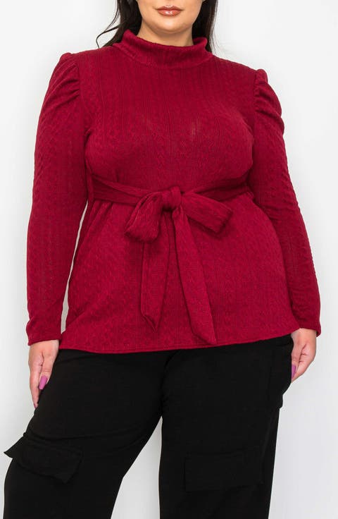 Catriona Waist Tie Mock Neck Sweater (Plus)