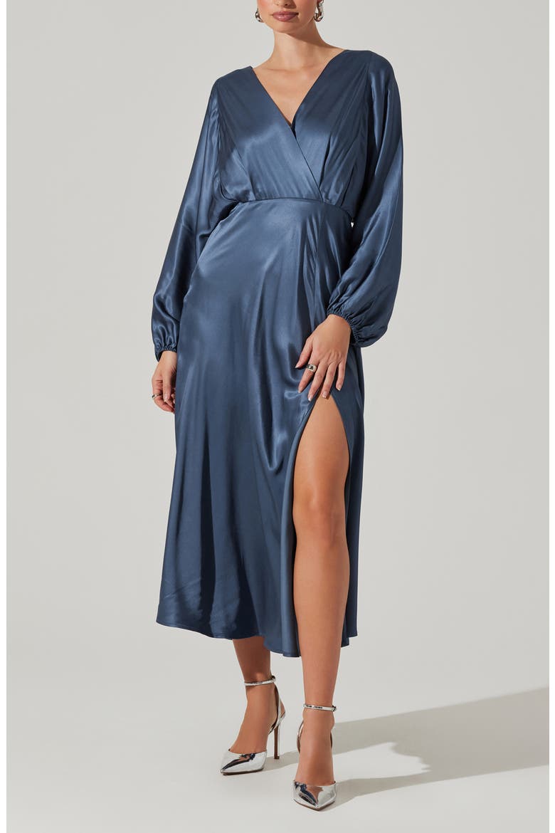 Kimiko Long Sleeve Faux Wrap Dress, Alternate, color, SLATE BLUE