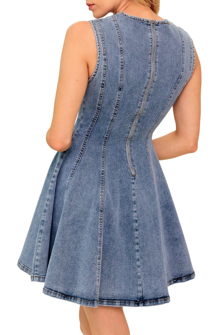 Sleeveless Washed Denim Fit & Flare Minidress, Alternate, color, DENIM ACID