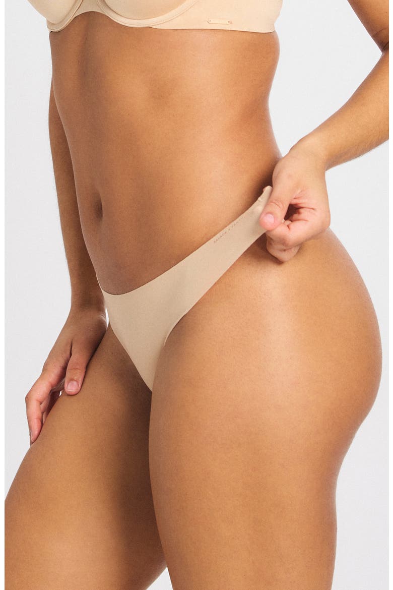 Microfiber No-Show Thong, Alternate, color, HONEY NUDE
