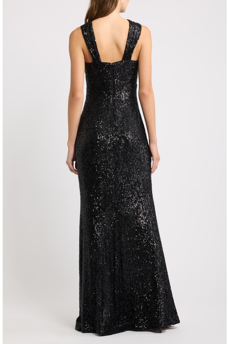 Sequin Halter Neck Mermaid Gown, Alternate, color, BLACK