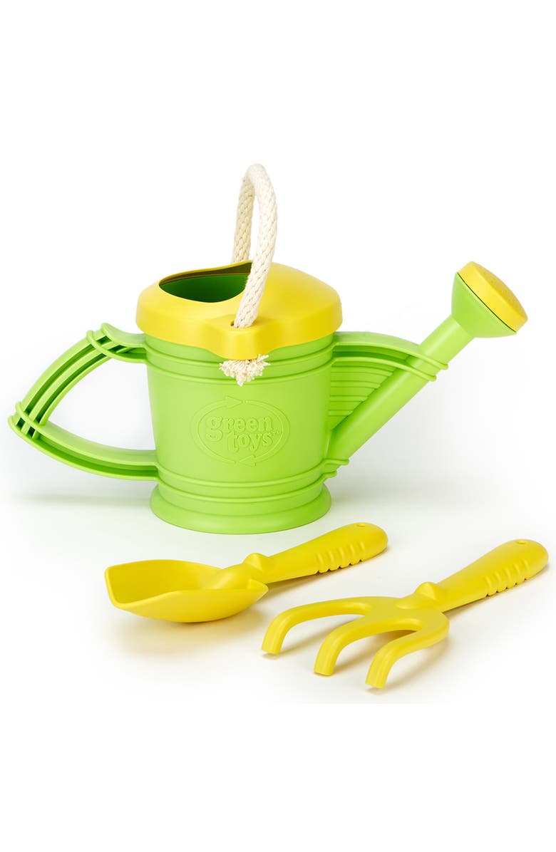 Green Toys Watering Can, Green, 3 piece Tool Set, 18mo+, Main, color, Multicolored
