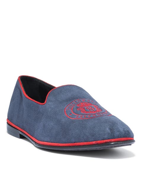 Embroidered Crest Leather Loafers Men