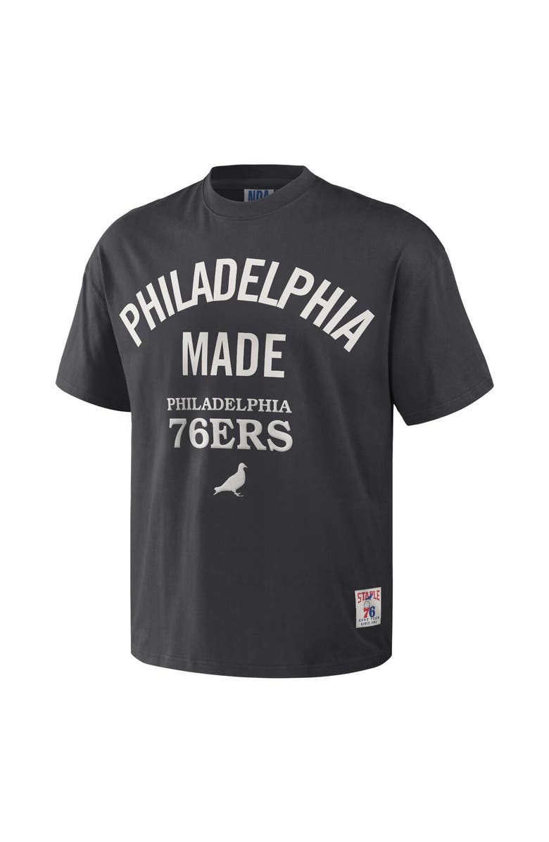 STAPLE Men's NBA x Staple Anthracite Philadelphia 76ers Heavyweight Oversized T-Shirt, Alternate, color, 